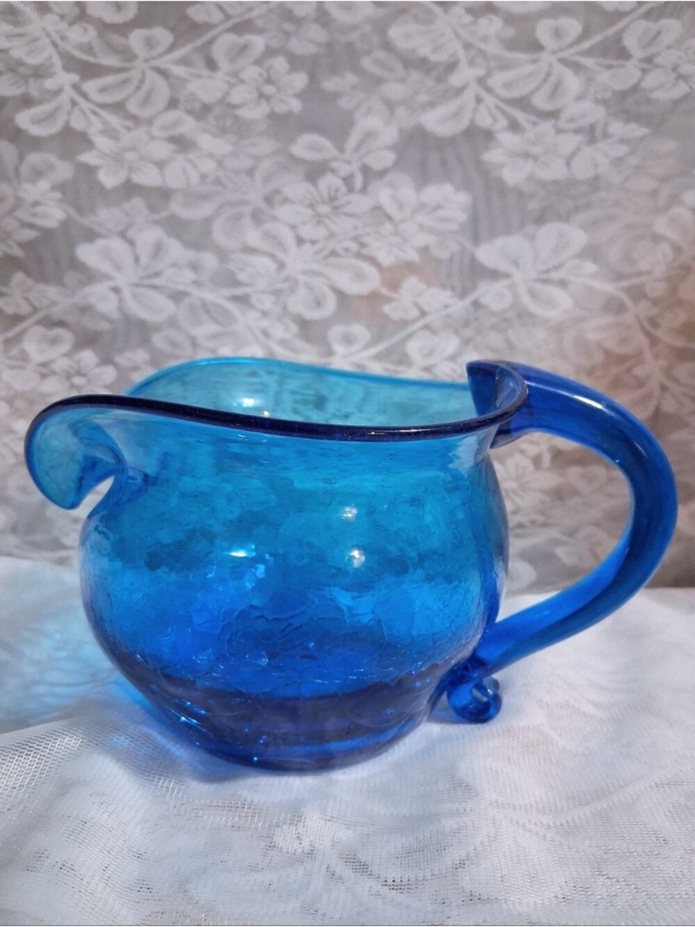 Blue Handblown Glass Pitcher Jug - Home Art